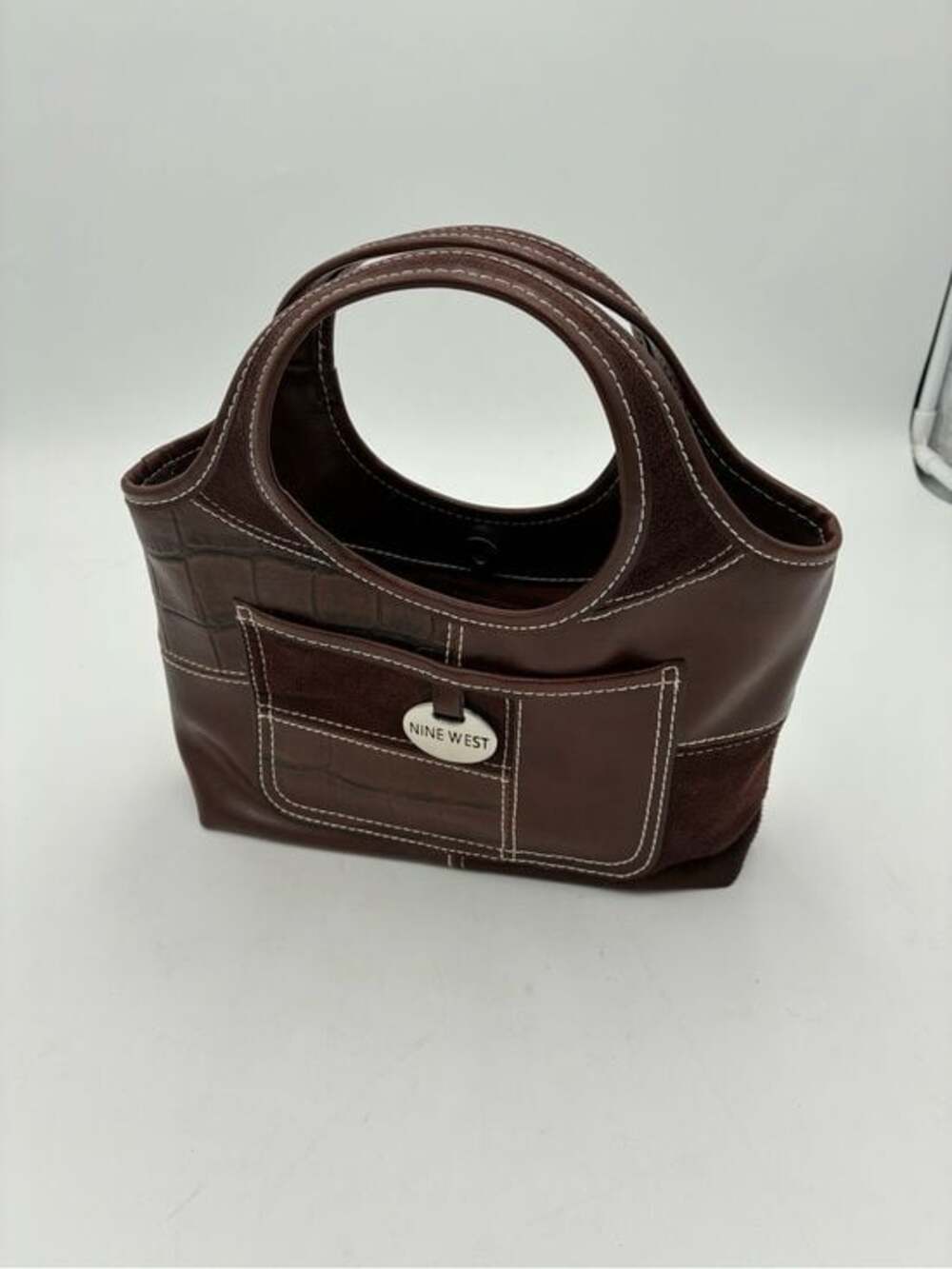 Y2K Nine West Chocolate Brown Croc-Accent Mini Tote